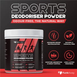 Sports Deodoriser Powder - Odour Eliminator & Freshener for Smelly Shoes, Gym Bags & Sports Gear - Absorbs Sweat & Moisture - Natural Non-Toxic Formula with Peppermint & Tea Tree - 100g Container