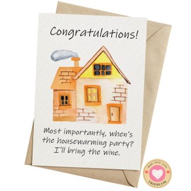 TRIDECOR Housewarming Card, House Warming Card, Funny New Home Card from Neighborhood, Congratulations On Your New Home - 5"x7" Folded Card with Envelope and Sticker to Seal