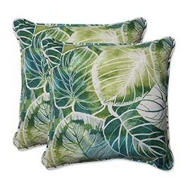 Pillow Perfect Tropic Floral Indoor/Outdoor Throw Pillow Plush Fill, Weather, and Fade Resistant, Accent - 16.5" x 16.5", Green/Ivory Key Cove 2 Count