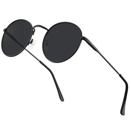 HENGOSEN Men's Round Sunglasses, Polarised Round Sunglasses, Retro Metal Frame, Sunglasses for Men and Women, 01-Black/Grey