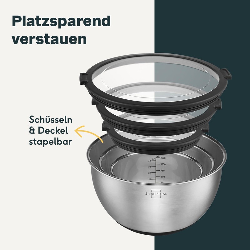 SILBERTHAL Stainless Steel Bowl with Lid - 700 ml Mixing