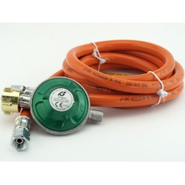 Pressure Regulator Set Gas Regulator with Safety Sticker Gas Pressure Regulator Set with Hose in Various Lengths for Gas Cookers, Gas Grills or Paella Grills (50 mbar with 150 cm Gas Hose)