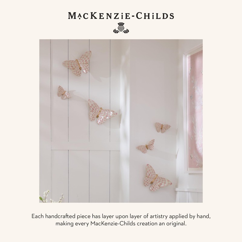 MACKENZIE-CHILDS Butterfly Duo, Hanging Butterfly Wall Decor, Pink-and-White Rosy Check,