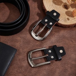UnicRFTALE Pack of 2 50 mm Wide Square Replacement Belt Buckles Belt Buckles with Single Prongs Black Cowhide Belt and Belt Buckle Centre Bar Buckles Leather Craft Accessories for Men, metallic