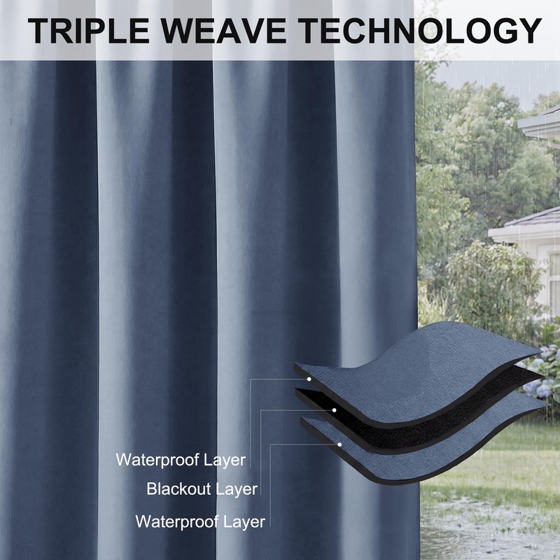 RYB HOME Outdoor Curtains for Patio Waterproof Tab Top Block
