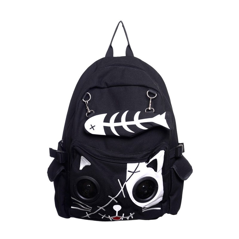 Lost Queen Kitty Speaker Backpack - Black/White/One Size