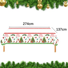Christmas Tablecloth, White, 137 x 274 cm, Rectangular Christmas Table Covers, Plastic Table Runners, Waterproof, Oil-Resistant Tablecloths for Party, Picnic, Birthday