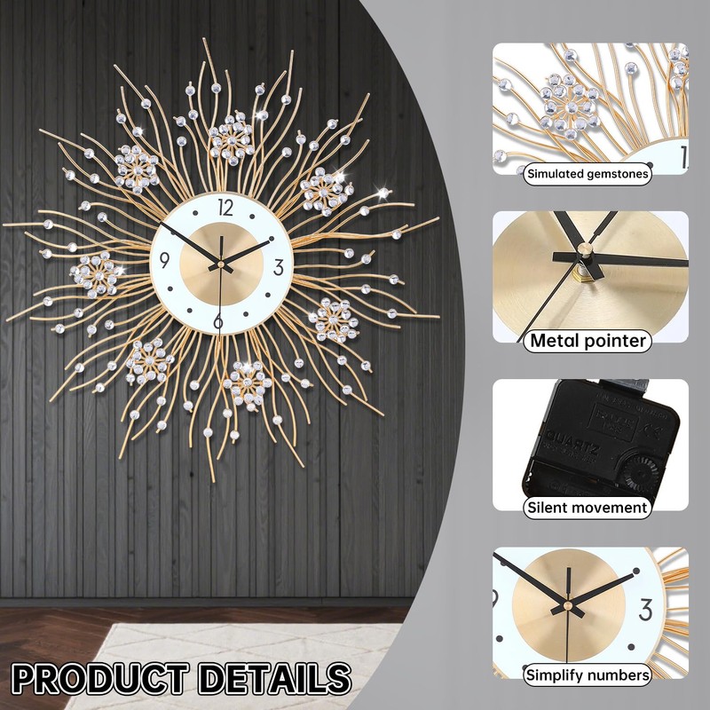 Large Wall Clocks, Silent Sunflower Shape Chic Decorative Wall Clock,