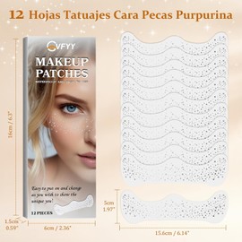 12 Piezas Tatuaje de Pecas con Purpurina Dorada, Tatuajes Temporales de Impermeables y Resistente al Agua para Mujeres, Ideales para Festivales, Fiestas, Carnavales, Eventos Especiales (Plata E)