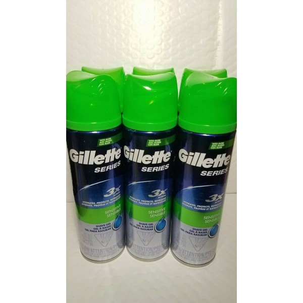 Gillette 6 PACK GILLETTE SERIES SHAVE GEL SENSITIVE MEN  WITH ALOE NEW ORIGINAL 7 OZ EACH