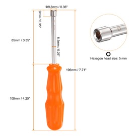 HARFINGTON Metric Nut Driver 5mm Dia 85mm Shank 6 Point Hex Hexagon Socket Wrench Screwdriver with Non-Slip Handle for Tightening and Loosening Fasteners