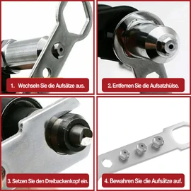 Bayertal® Rivet Gun Set for Cordless Screwdrivers & Drills - Includes 200 Rivets - 4 Rivet Mouthpieces - Premium Blind Rivet Adapter for Metal, Plastic & Leather - Robust Construction - Professional