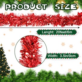 KIMOBER 20 Ft Christmas Tinsel Garland,Red Metallic Garland for Christmas Tree,Wedding Party Decorations(20 Ft Red)