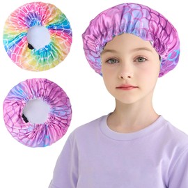 WAWSAM 2 Pcs Kids Bonnets for Girls, Mermaid Silk Bonnet for Kids, Satin Bonnet for Sleeping, Hair Bonnet for Sleeping Kids, Adjustable Night Sleep Cap for 2-8 Years Toddler Teen