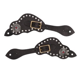 1Pair Spur Strap Leather Rhinestone Western Vintage Style Horse Riding Protective Equipment for Outdoor Black