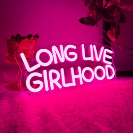 Long Live GirlHood Neon Sign, Dimmable LED Pink Rodeo Girl Quote Neon Light Kids Wall Art, USB Powered for Classroom Nursery Kids Room Decor Birthday Party Teens Girls Gifts(11.8 * 5.1in)