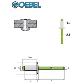 GOEBEL® - Pack of 250 - Large head rivets aluminium/stainless steel A2 (V2A) 5.0 x 12.0 mm - Large head blind rivets - Pop rivets - Standard