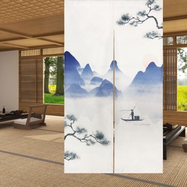 LIGICKY Noren Doorway Curtain Chinese Style Ink Mountain Lake Printed Cotton Linen Window Treatment Door Tapestry for Home Decoration 85 x 150 cm