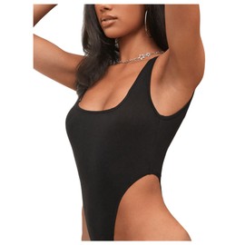 GORGLITTER Women's Backless Body High Waist Bodysuit Tank Bodies Scoop Neck Bodysuits, black