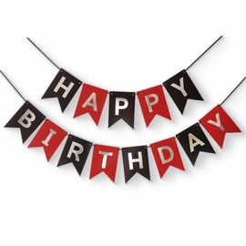 Red Silver Black Happy Birthday Banner Sign Decorations for Boys Girls Men Women Anniversary Birthday Party Garland Backdrop Supplies Nursery Hanging Décor