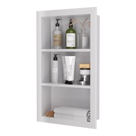 LNEUIE Stainless Steel Shower Niche 14" X 24"，3-Tier Shelf Niches Bathroom Shelf Recessed Wall Niche No Tile Needed Shower Shelf for Bathroom Storage (White, 14 x 24)