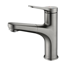 Abertree Single Hole Bathroom Pull Out Faucet with Rotating Spout,One Handle Faucet for Bathroom Sink, Modern Bathroom Faucet with Pull Down Sprayer，Brushed Nickel restroom sink faucet (grey)