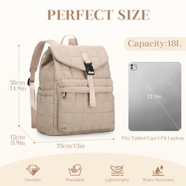 Quilted Backpack for Women,RAVUO Lightweight Puffer Puffy Back Pack Purse Small Drawstring Flap Daypack for Travel (Khaki)