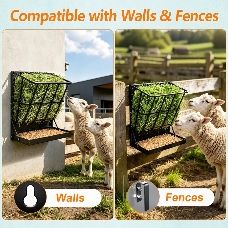 Meyoppm 2 in 1 Wall Mount Hay and Grain Feeder,
