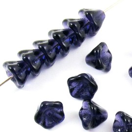 Czech Glass Bell Flower Beads-DEEP Violet Purple 6x8mm (25)