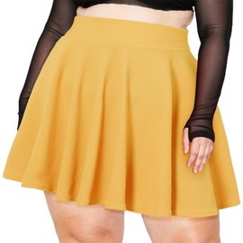 Moon Wood Women's Plus Size Mini Skater Skirt- Basic Versatile High Waisted Flared Casual Stretchy Skirts Yellow