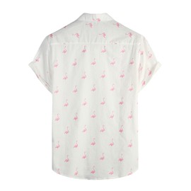 VATPAVE Mens 100% Cotton Hawaiian Shirts Floral Short Sleeve Button Down Shirts Summer Beach Shirts Small White Flamingo