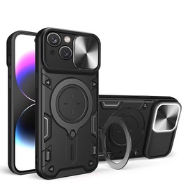 SEAHAI Hülle für Vivo V50 Lite 5G/4G, [Militärische Stoßfest Case] Ultra Dünn PC Schutzhülle Cool Stil Handyhülle mit Kameraschutz und Metall Ring Magnetisch Ständer - Schwarz