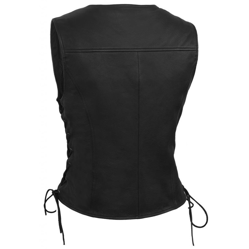 True Element Womens Longer Length Motorcycle Leather Vest With Side