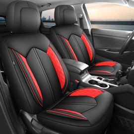 FREESOO Car Seat Covers Full Set, Breathable Faux Leather Seat Covers for Cars, Automotive Universal Seat Cover Protector Fit for Most Sedan SUV Pick-up Truck(BlackRed)