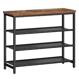 HOOBRO Shoe Rack with 3 PU Shelves, 4-Tier Shoe Storage Organizer for Closet and Entryway, Holds 9-12 Pairs of Shoes, Sturdy Metal Frame, Small Spaces, Rustic Brown and Black BF94XJ01