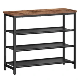 HOOBRO Shoe Rack with 3 PU Shelves, 4-Tier Shoe Storage Organizer for Closet and Entryway, Holds 9-12 Pairs of Shoes, Sturdy Metal Frame, Small Spaces, Rustic Brown and Black BF94XJ01