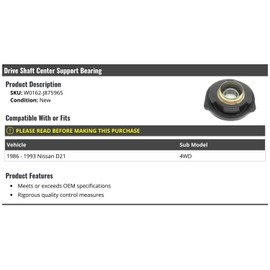 Marketplace Auto Parts Drive Shaft Center Support Bearing - Compatible with 1986-1993 Nissan D21 4WD