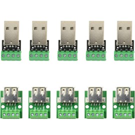 jujinglobal 10pcs USB 2.0 Type A Male and Female Breakout Board 4 pins 2.54mm Output with Terminal 3.81mm Connector (Male Plug/Female Plug 5 Pairs)