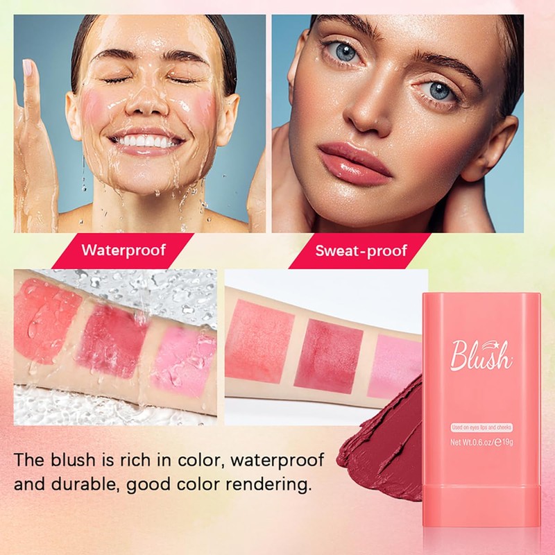Tiejdhr Multi-Use Makeup Blush Stick, 3-in-1 Cream Blush Stick Beauty