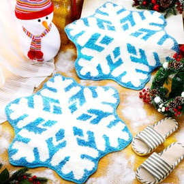 Ceenna 2 Pcs Snowflake Rug Snowflake Bathroom Rugs Winter Snowflake Doormat Decorative Washable Non Slip Welcome Floor Mat Christmas Doormat for Xmas Home Bathroom Carpet Decorations (Blue)