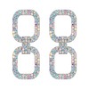 Flyonce Rhinestone Statement Drop Earrings, 7 Colors Crystals Modern Link Rectangle Geometric Dangle Earrings Clear AB Silver-Tone