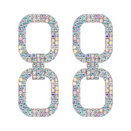 Flyonce Rhinestone Statement Drop Earrings, 7 Colors Crystals Modern Link Rectangle Geometric Dangle Earrings Clear AB Silver-Tone