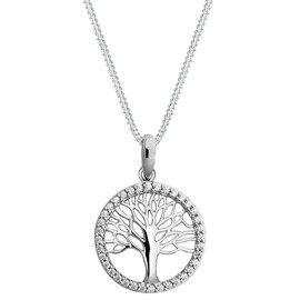 Avesano 401006-045 Women's Tree of Life Necklace 925 Silver Pendant with Zirconia Gemstones Chain Length 43 cm, Sterling Silver, Cubic Zirconia