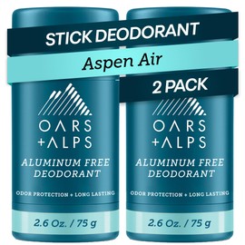 Oars + Alps Deodorant for Men & Women, Aluminum Free Deodorant for Men, Dermatologist Tested, Clean Ingredients, Vegan, Long Lasting, Odor Protection, Aspen Air, 2pk, 2.6oz