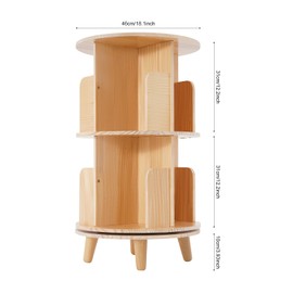 Rotating Bookshelf, Freestanding 360 Display Corner Bookshelf for Small Space,Solid Wooden Standing Bookcase Storage Rack, Portable Revolving Narrow Book Shelf Organizer For Bedroom 1-6 Tier (2-Tier)