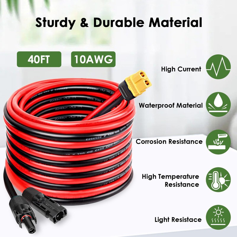 MOOKEERF Solar to XT60 Extension Cable 10AWG 40FT Solar Connector