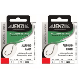 Set: 2 packs of Jenzi tied all-round fishing hooks (12 pieces), fluorine carbon, leader ready 50 cm, hook size 4, 6, 8, 10, 12 + free Petri Heill! sticker (hook size 12)