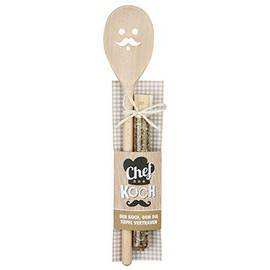 High Quality Wooden Cooking Spoon Height 30 cm with Face and Spice Mix 15 g and Recipe Idea in Gift Shape