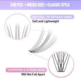 ETVITE Cluster Lashes 10D 20D Individual Lashes Lash Extension Clusters Soft Natural Look Handmade Volume Eyelash Clusters Home False Lashes (10D 12-16mm）