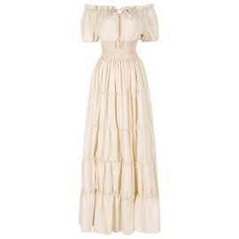 HSDOU 5 Pcs Renaissance Medieval Costume Dress Women Fairy Dress Peasant Cottagecore Dress 1700s Victorian Fantasy Fairy Costume(Z3768WH,S)